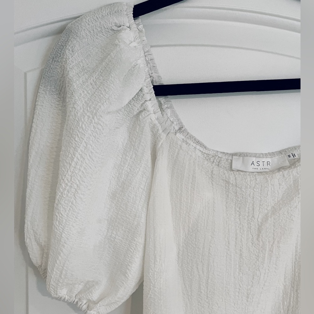 ASTR The Label white puff sleeve body suit